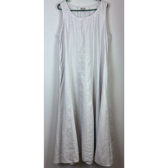 J Jill 100% Lt Gray Linen Sz XL Slvs Maxi Shift Dress Lagen Look Capsule - Picture 1 of 10